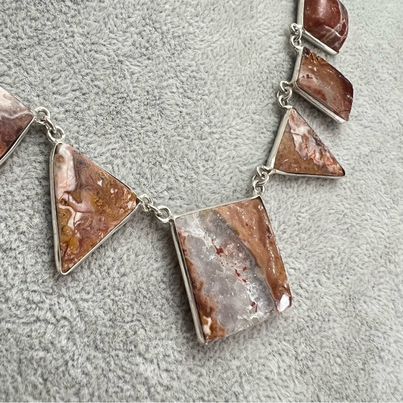 New Agate Multi Stone Cluster Silver Overlay Necklace 19.5” - Picture 4 of 14